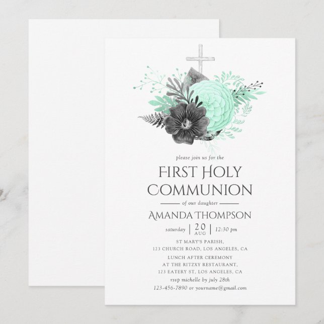 Invitación Comunión sagrada de la floral acuícola y carbonífe (Anverso / Reverso)