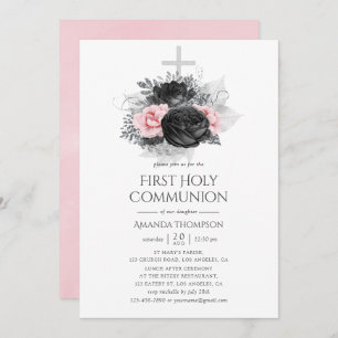 Invitación Comunión sagrada entre los Rosas de color rosa neg