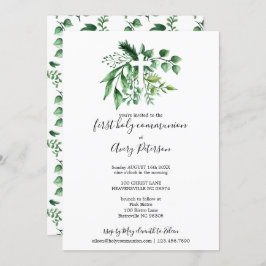 Invitación Comunión santa de la cruz botánica verde de la
