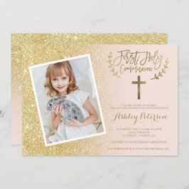 Invitación Comunión santa de la foto del rosa de la cruz del