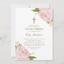 Invitación Comunión santa de los Peonies rosados de Rubor de