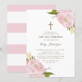 Invitación Comunión santa de los Peonies rosados de Rubor de