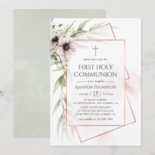 Invitación Comunión Santa Eucalipto Geométrico Acuarela