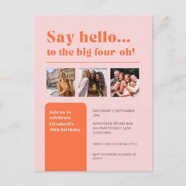Invitación con 3 fotos, retro de 40 años (Anverso)