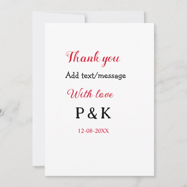 Invitación Con amor añadir nombre de la pareja letra gracias  (Anverso)