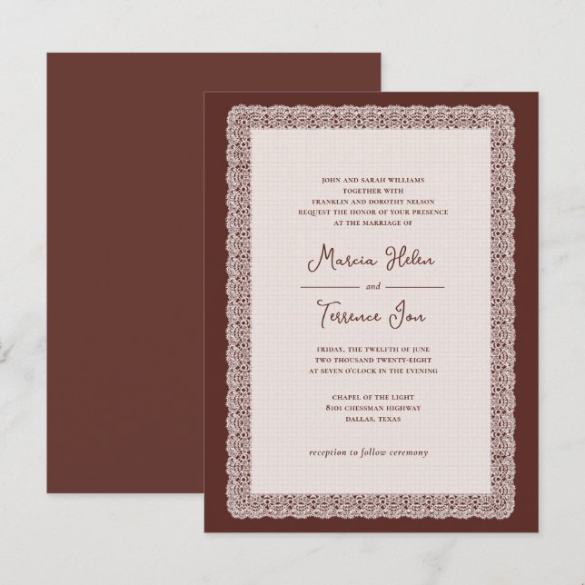invitación con borde de encaje (Anverso / Reverso)