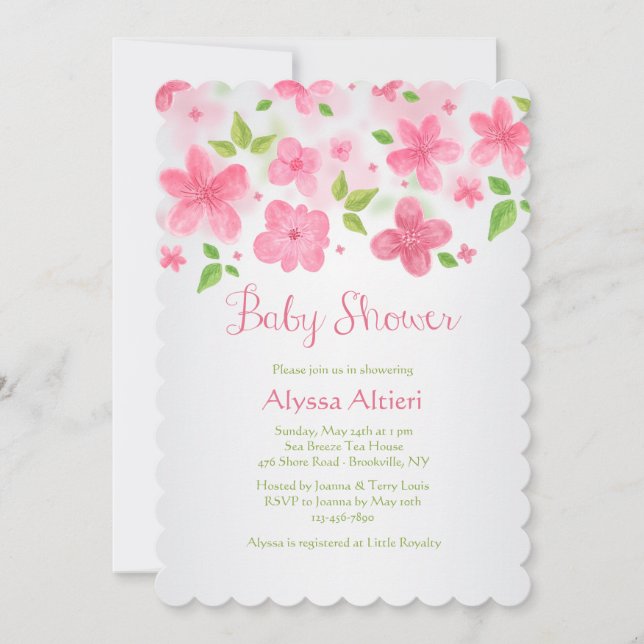 Invitación con borde de flor rosa (Anverso)