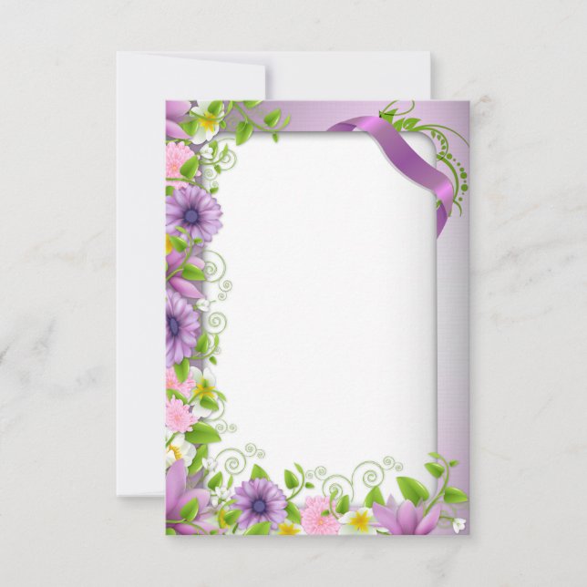 Invitación con borde floral púrpura (Anverso)