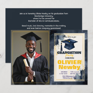 Invitación 🎓Con código QR Acuarela Graduación de Diseño de P