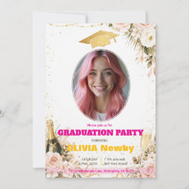 Invitación 🎓Con código QR Celebración de Graduación Rosa y F