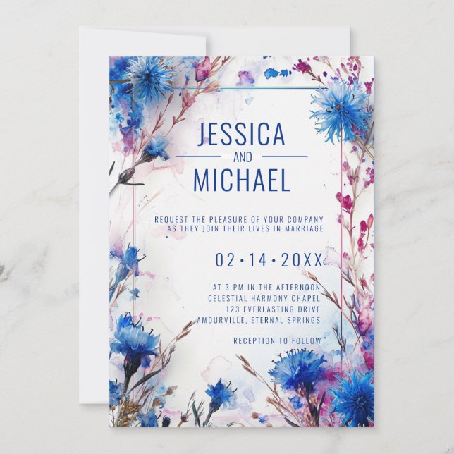 Invitación 💍 Con Cornflowers QR y Lavender Bliss boda (Anverso)