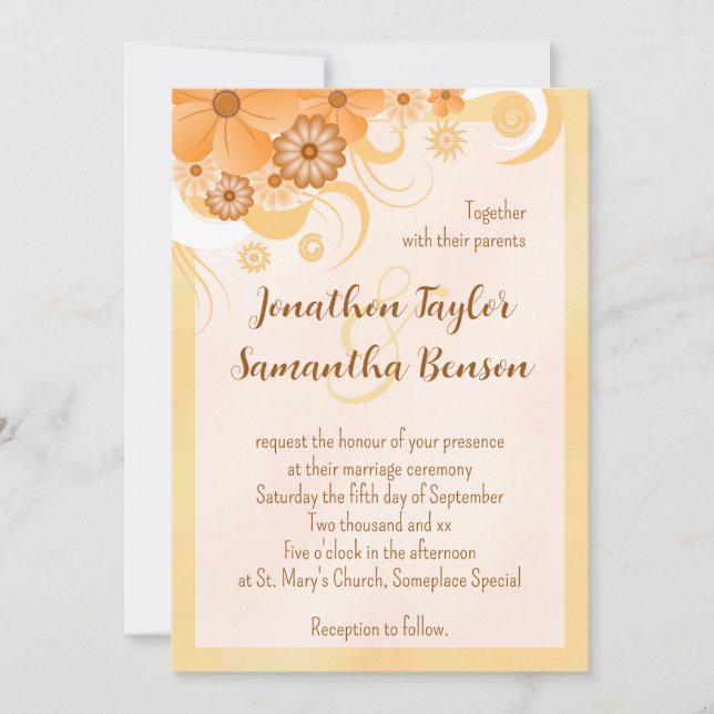 Invitación con elegancia floral de marfil y peach  (Anverso)