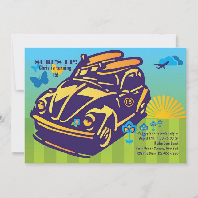 Invitación con errores que practica surf (Anverso)