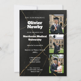 Invitación 🎓Con fiesta de graduación de mármol de lujo QR Bl