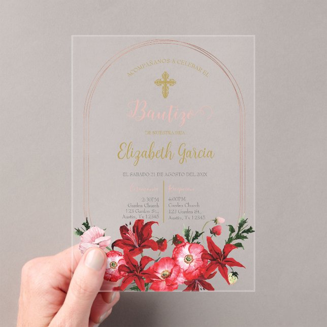 Invitación con flor roja para bautismo (Insitu (portátil))