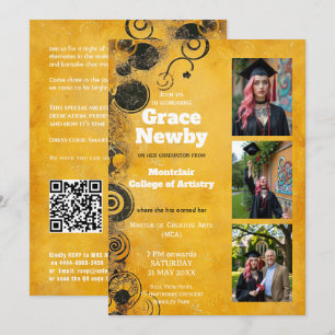 Invitación 🎓Con Florecimiento Artístico QR de Graduación