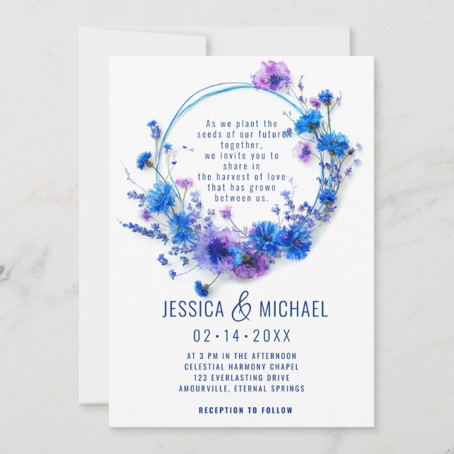 Invitación 💍 con flores de foto y flores de lavanda (Anverso)