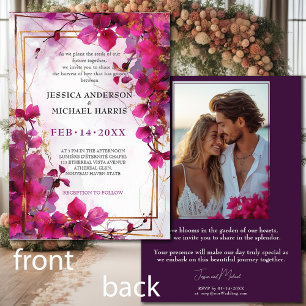 Invitación Con foto de Fuchsia Encantante: Boda acuarela