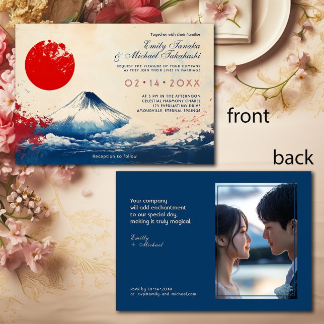 Invitación Con foto de la armonía japonesa con Fuji (With photo Japonesque Harmony with Fuji Invitation)