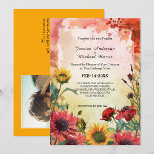 Invitación 🌻 con foto de Sunny Petals y Scarlet Blooms