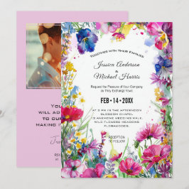 Invitación Con foto, el prado rosado florece