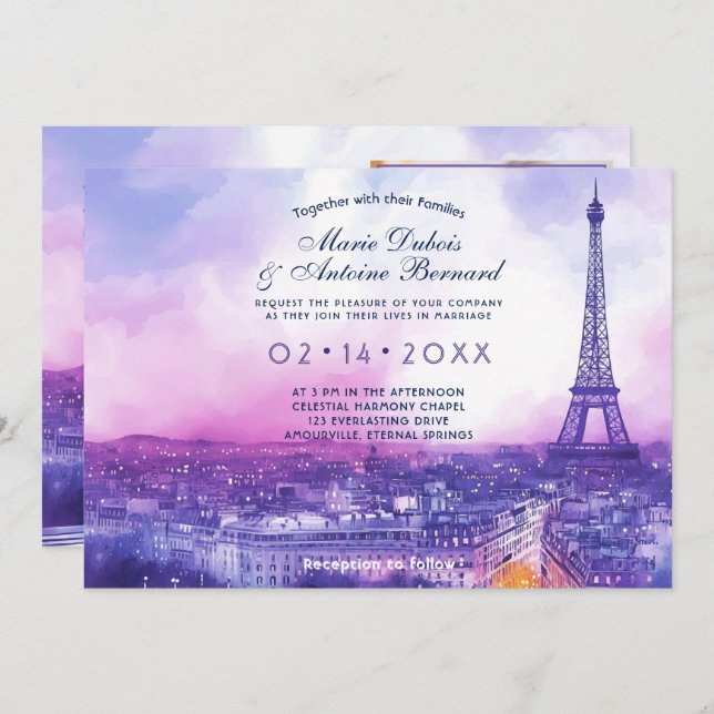 Invitación Con FOTO en el fondo Amour Éternel à la Parisienne (Anverso / Reverso)