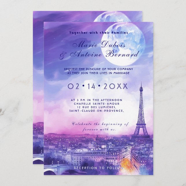 Invitación Con FOTO en el fondo Amour Éternel à la Parisienne (Anverso / Reverso)