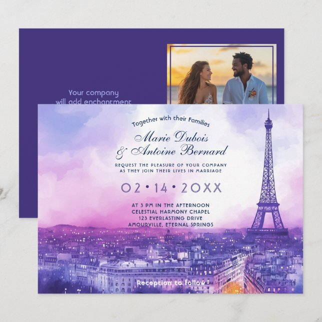 Invitación Con FOTO en el fondo Amour Éternel à la Parisienne (Anverso / Reverso)