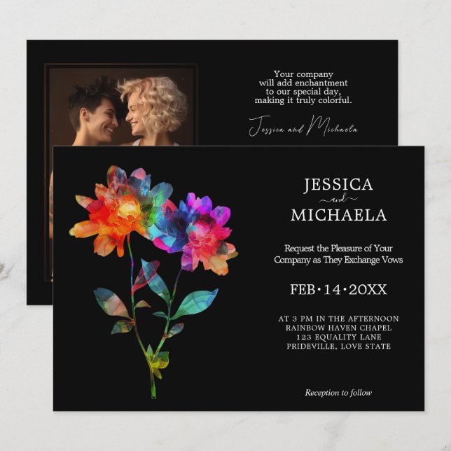 Invitación 🌈 Con foto Petals & Pride  (Anverso / Reverso)