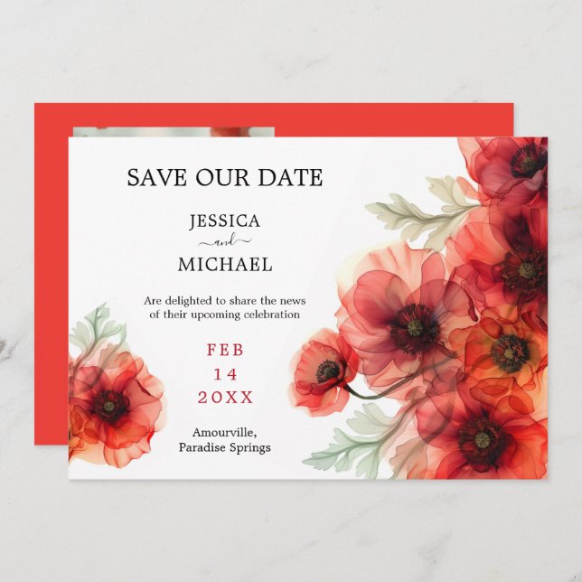 Invitación Con foto Scarlet Petal Serenade (Anverso / Reverso)