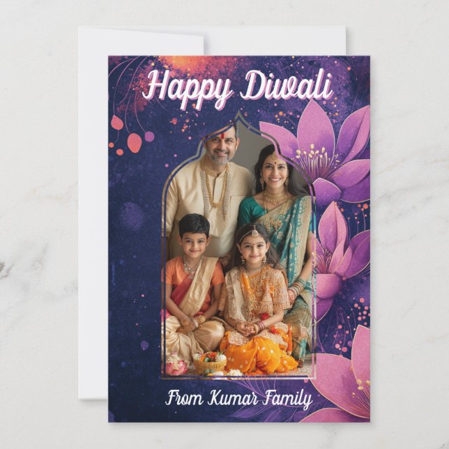 Invitación Con foto y texto personalizado Glow & lotus, tarje (Anverso)