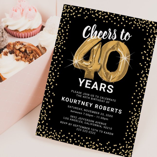 Invitación con globos dorados para cumpleaños 40 (Subido por el creador)