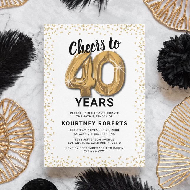 Invitación con globos dorados para cumpleaños 40 (Subido por el creador)
