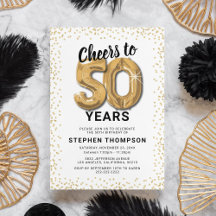 Invitación con globos dorados para cumpleaños 50