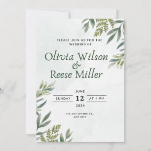 invitación con hojas y plantas verdes elegantes