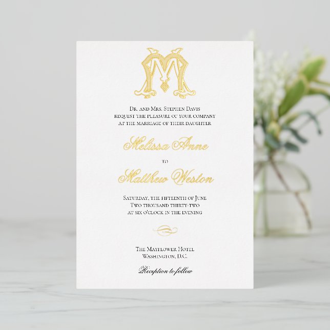 Invitación con logotipo de MM o monograma de Relie (Anverso de pie)