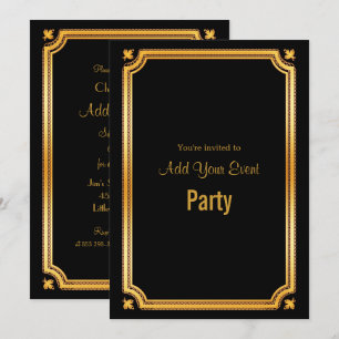 Invitación con Marco Negro y Dorado con Estilo