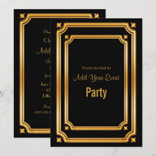 Invitación con Marco Negro y Dorado con Estilo