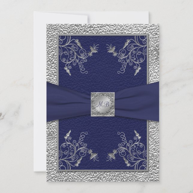 Invitación con monograma de la boda de la marina (Anverso)