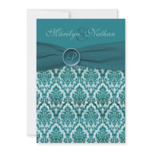 Invitación con monograma de la boda del damasco