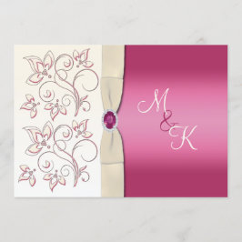Invitación con monograma de marfil y rosada de la