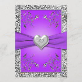 Invitación con monograma del corazón de la lavanda