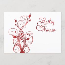 Invitación con monograma floral roja y blanca