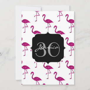 Invitación con monograma y patrón de flamenco rosa