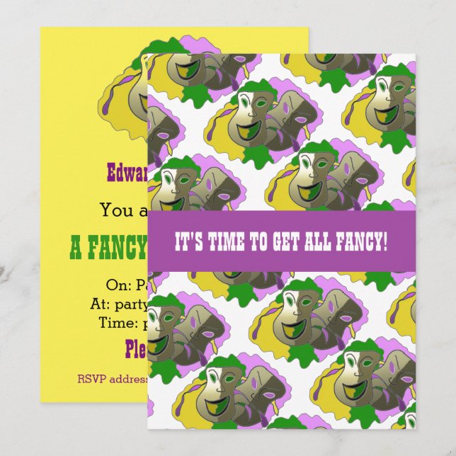 Invitación con patrón de máscara de Fiesta de Vest (Anverso / Reverso)