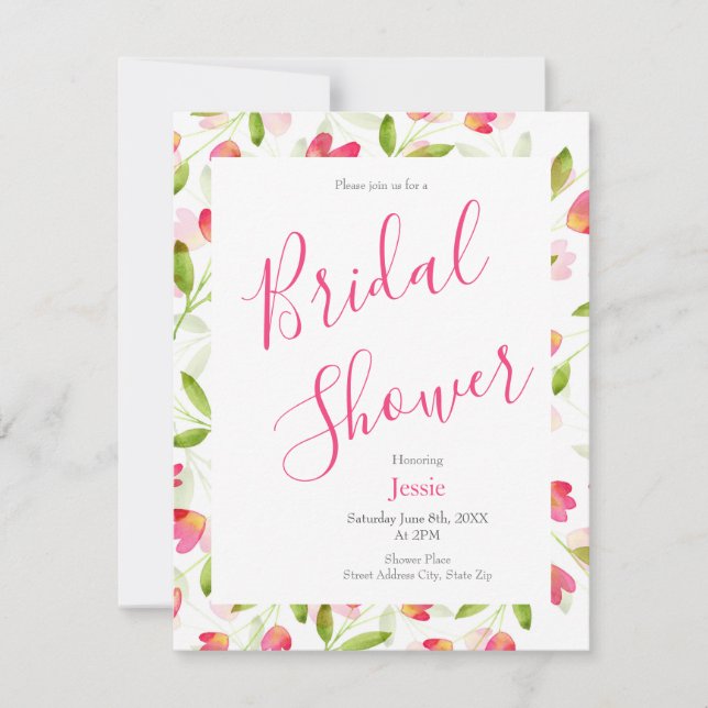 Invitación con patrón floral de acuarela (Anverso)