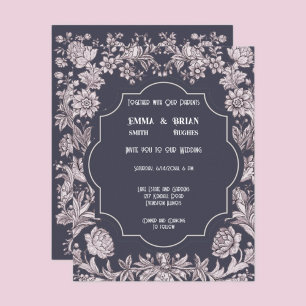 Invitación con patrón floral de ciruela antigua