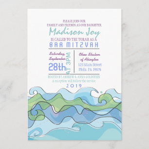 Invitación CON PLAYAS de Mitzvah del palo de la