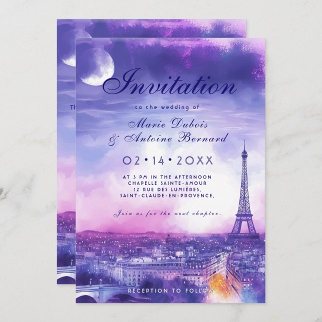 Invitación Con poema Amour Éternel à la Parisienne (Anverso / Reverso)