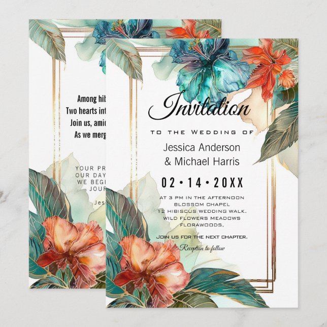 Invitación Con poema en la parte trasera del Paraíso de Hibis (Anverso / Reverso)